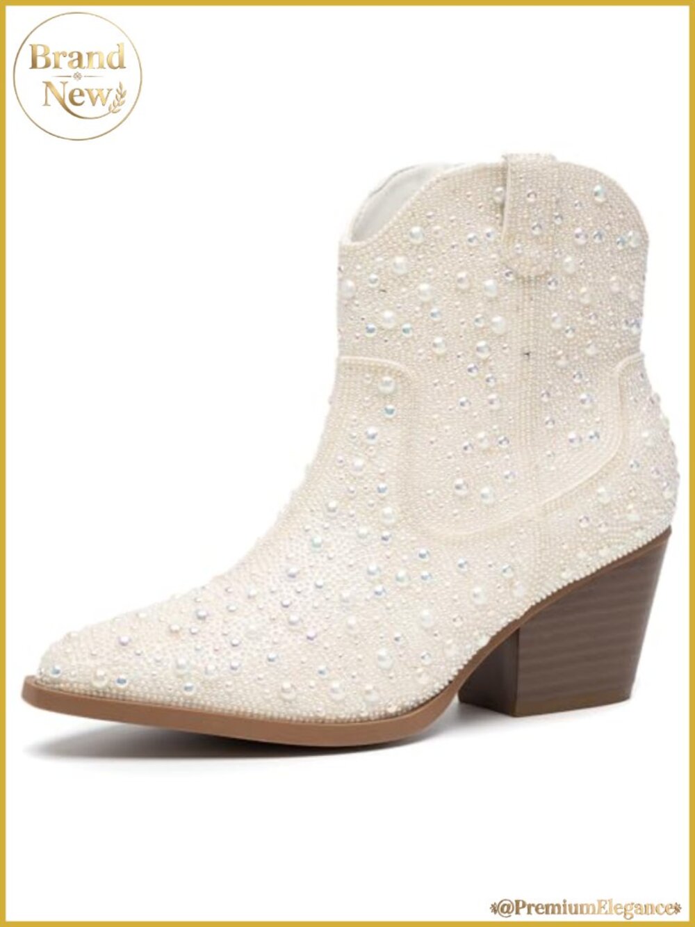 Rhinestone Zipper Sparkly Ankle Boots Glitter Pointed Toe Chunky Heel Western